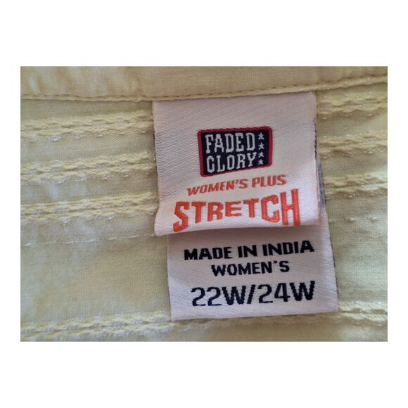 Vintage Faded Glory Stretch Shirt Pearl Snap Butter Yellow Cotton Blend 22W 24W - Picture 3 of 15